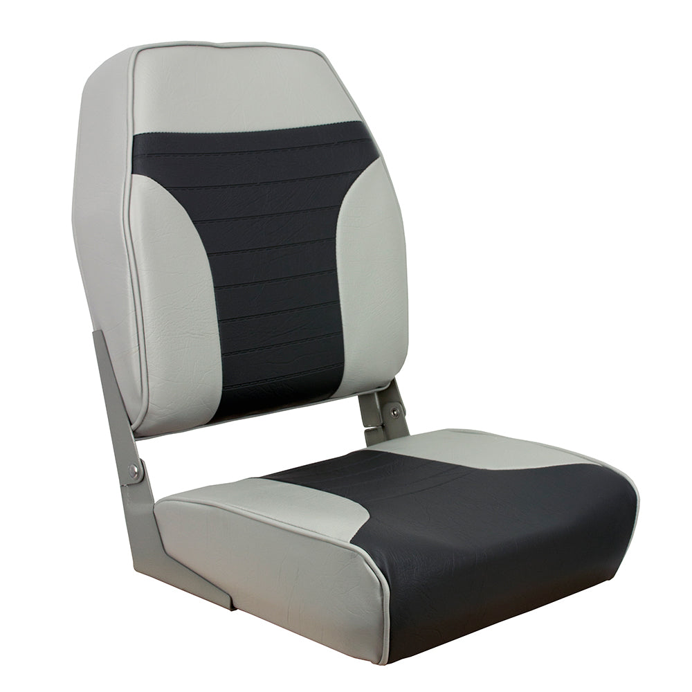 Springfield High Back Multi-Color Folding Boat Seat in Grey Charcoal White Blue and Red Grey