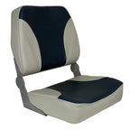 Springfield XXL Folding Boat Seat in Grey/Blue marine-grade vinyl with powder-coated hinges