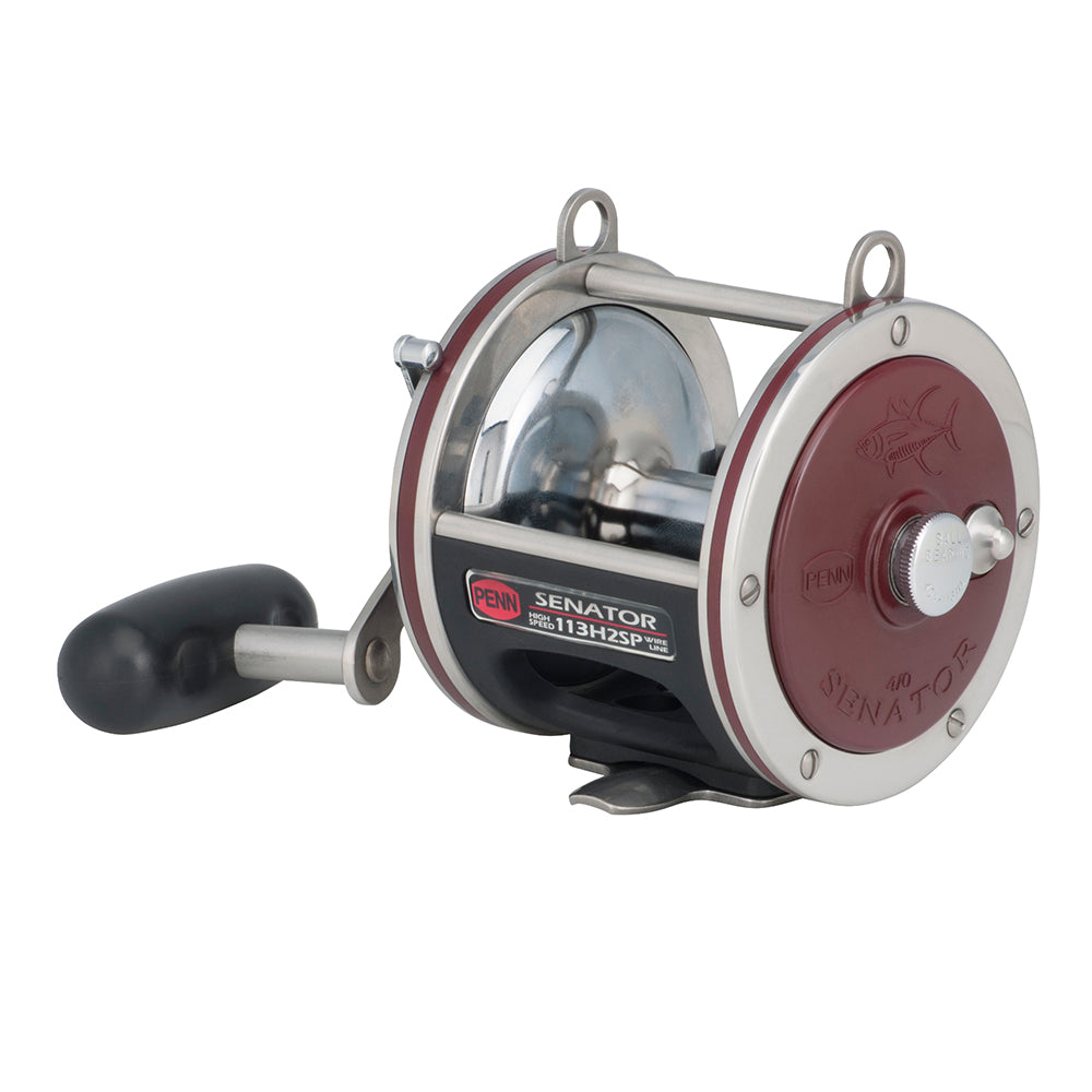 PENN 113H2SP Special Senator 4/0 right-hand star drag reel with brass spool in red and black