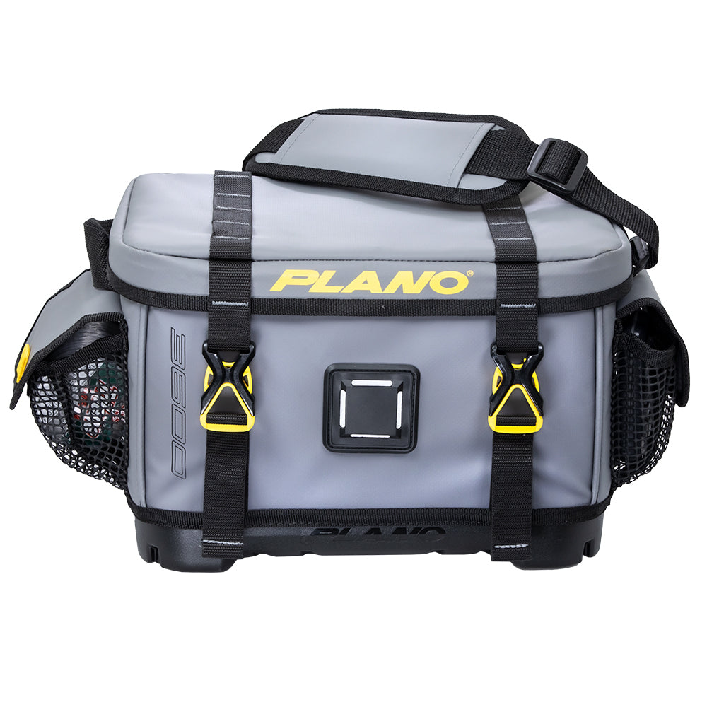 Plano Z-Series 3600 Tackle Bag with waterproof base, 500-denier PVC, zipper-free design, and mesh side pockets