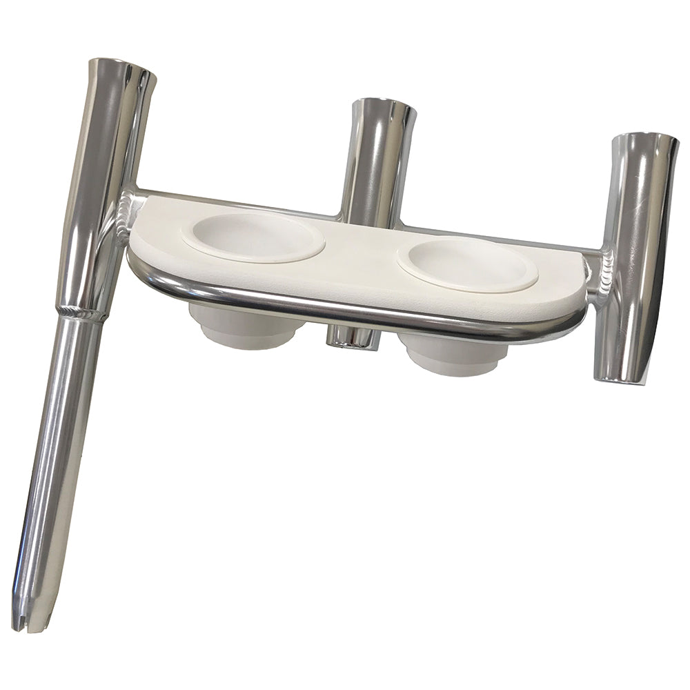Tigress offset triple rod holder with cup holders starboard side polished aluminum