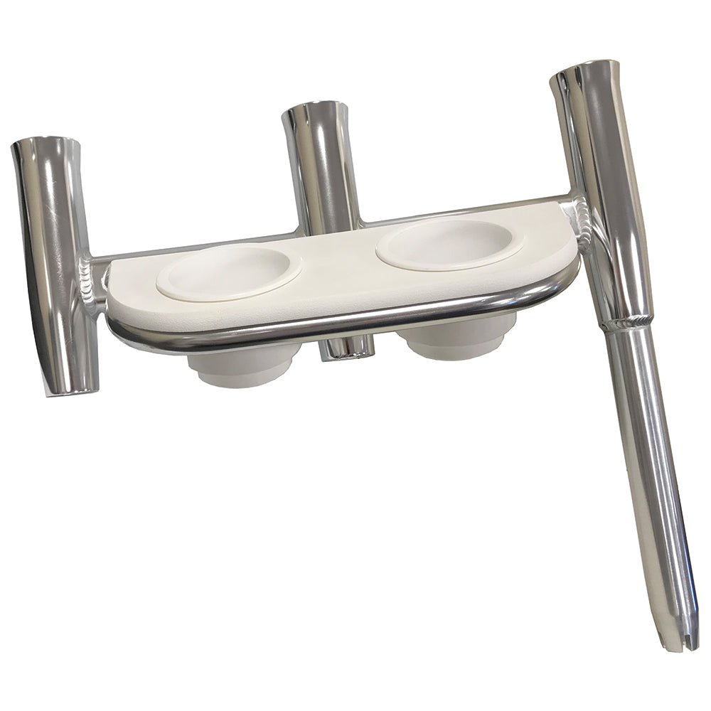 Tigress Offset Triple Rod Holder with Cup Holders Port Side Polished Aluminum
