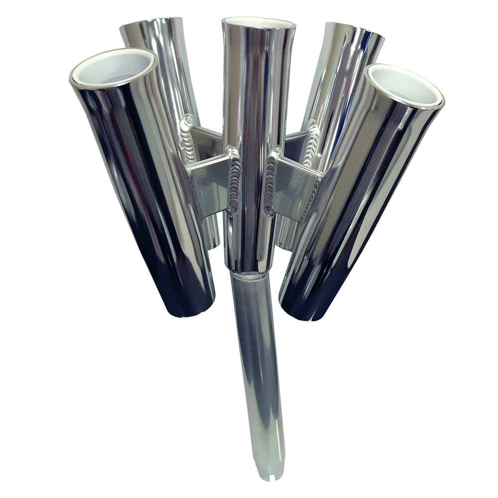Tigress Five Rod Cluster Bent Butt polished anodized aluminum rod holder for offshore fishing