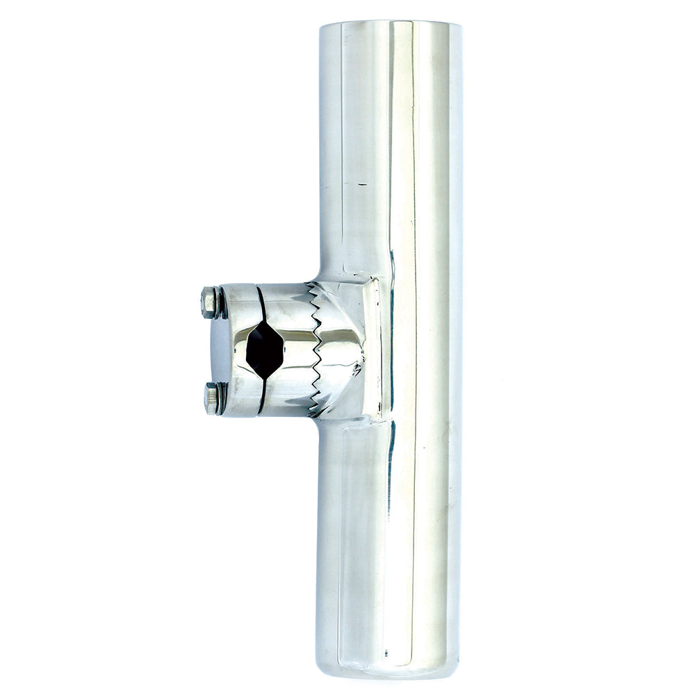 Tigress 3/4 to 1 inch adjustable clamp-on rod holder with 316 stainless steel mechanism and white vinyl liner