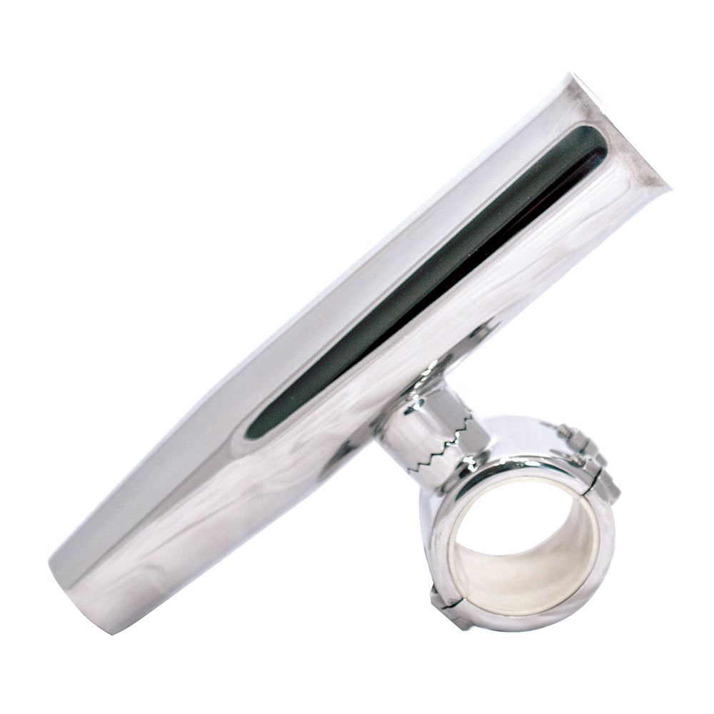 Tigress 1-1/4 inch polished stainless steel adjustable clamp-on rod holder with white vinyl liner