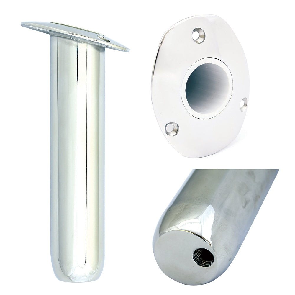 Tigress 9-inch oval head closed base rod holder at 0 degrees with 1-5/8 inch inner diameter and NPT drain fitting