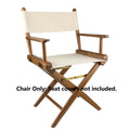 Whitecap teak director's chair with solid brass hardware and oiled finish, no seat covers, folded flat for storage