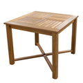 Whitecap solid teak 36-inch square dining table with slatted top and umbrella hole, seats 4