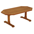 Whitecap teak coffee grate table with open slatted top and hexagonal ends, 48 inches wide, oiled finish
