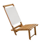 Whitecap Everywhere Chair with teak seat and white Batyline fabric back, folded and open views