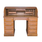 Whitecap solid teak roll-top desk with oiled finish, six drawers, and pull-out writing trays, fully assembled