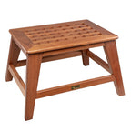 Whitecap solid teak step stool with grate top, oiled finish, 20 x 15 x 16-1/2 inch