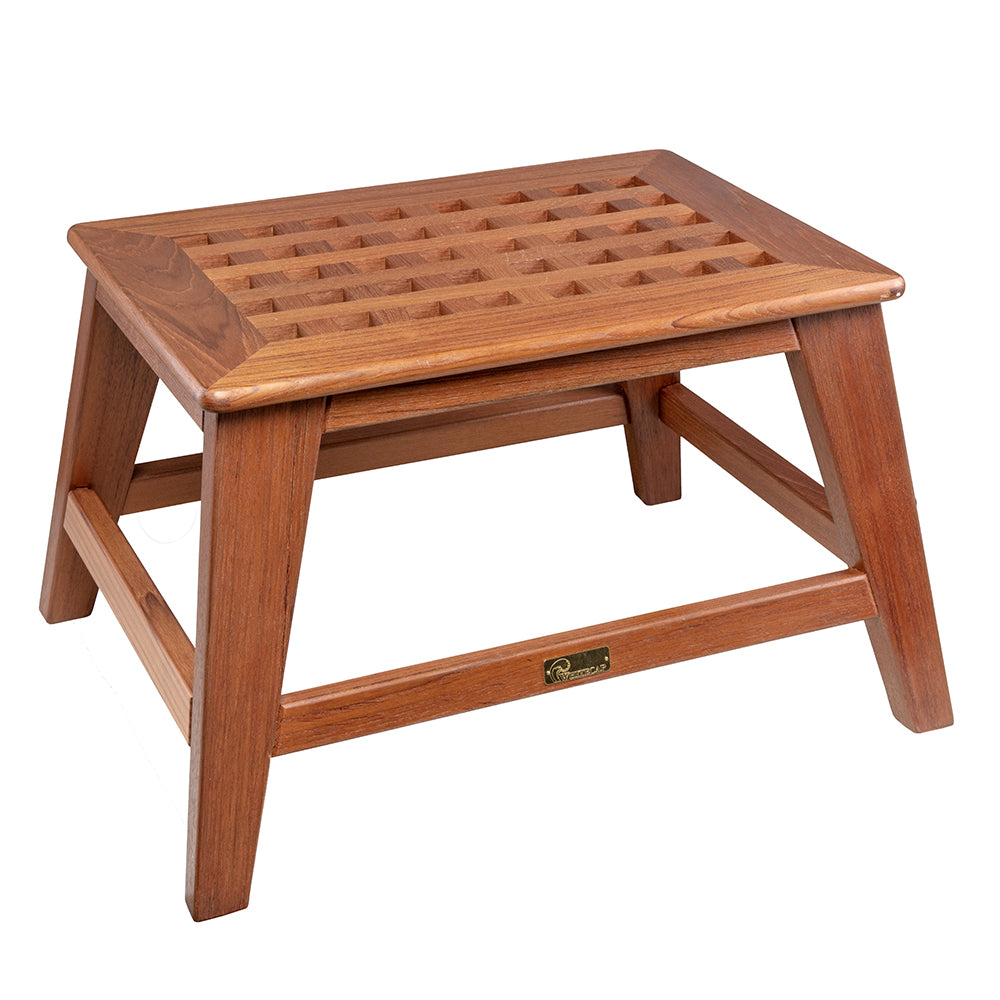 Whitecap solid teak step stool with grate top, oiled finish, 20 x 15 x 16-1/2 inch