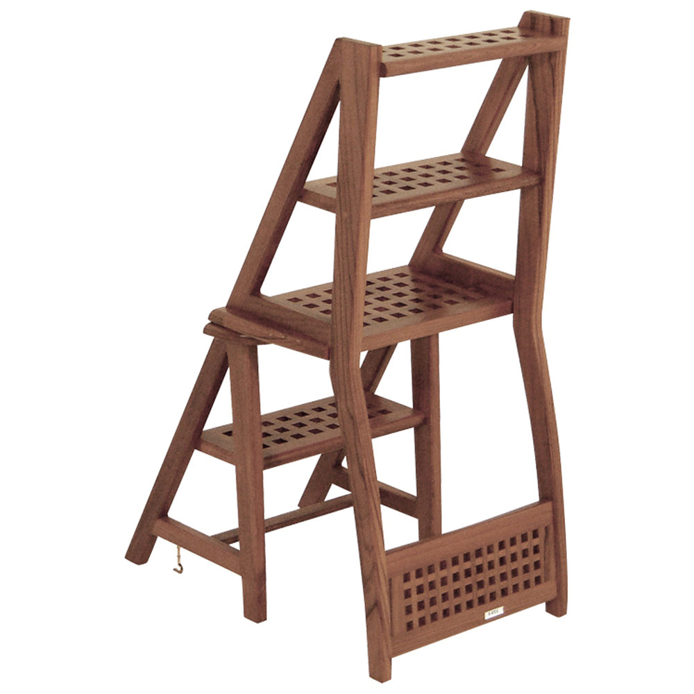 Whitecap solid teak chair ladder steps with grate top seat and oiled finish, 18 x 37 inches