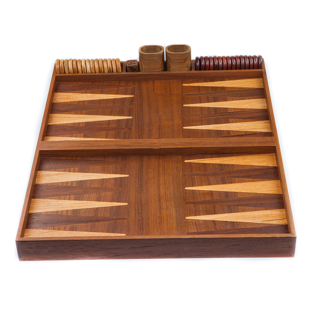 Whitecap oiled teak 2-in-1 backgammon and checkerboard game set, 34 pieces included