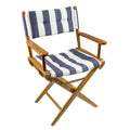 Whitecap folding teak director's chair with navy and white stripe cushion seat cover and stainless steel hardware
