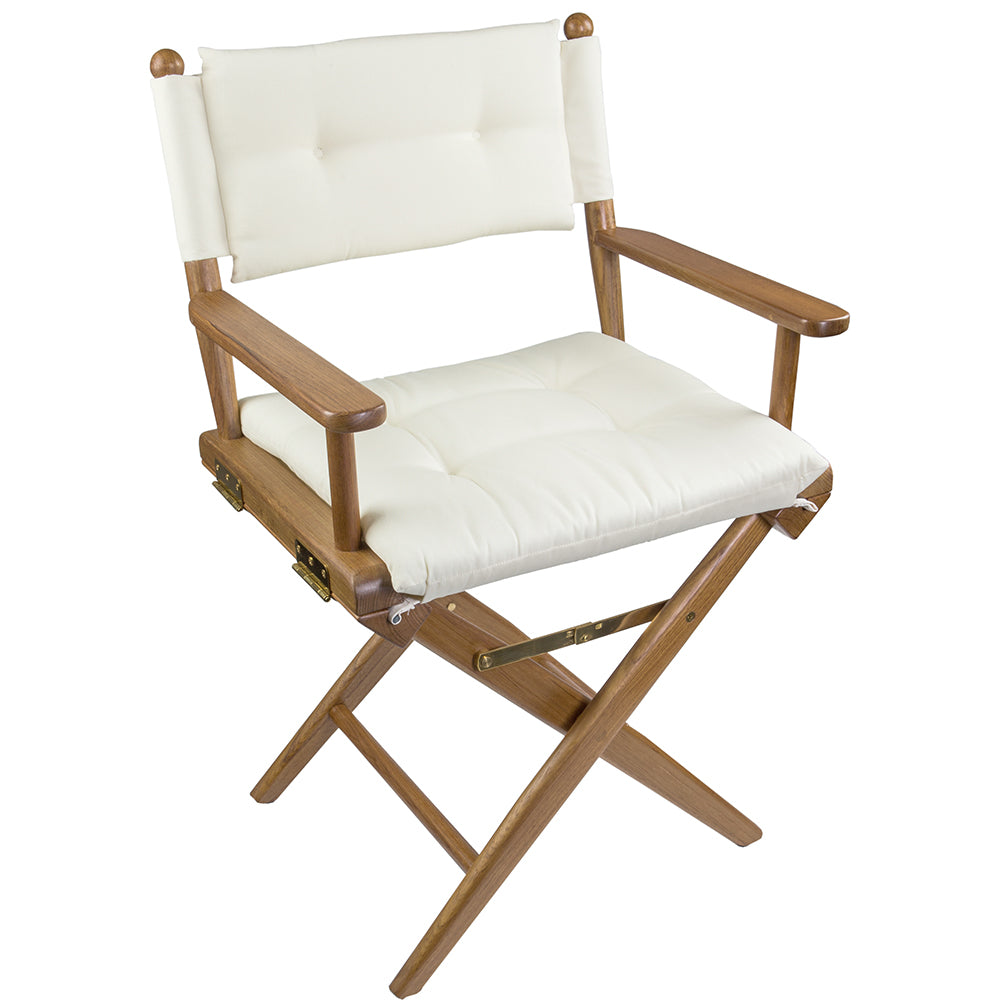 Whitecap teak folding director's chair with cream cushion and stainless steel hardware