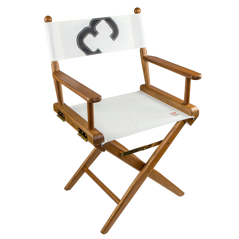 Whitecap teak director's chair with 727 Sailbags recycled sail cloth seating and stainless hardware