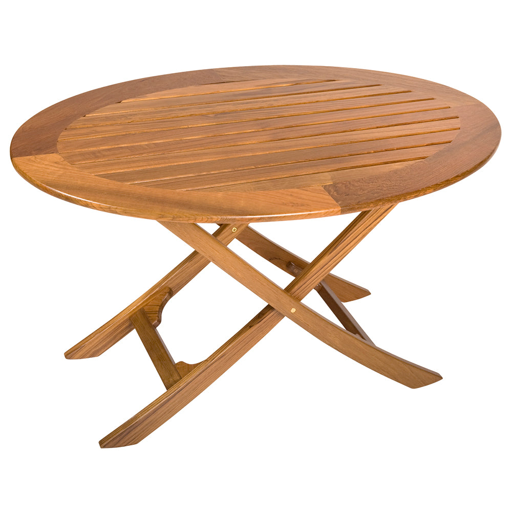 Whitecap Rembrandt teak folding boat table with oval slat top and stainless steel hardware