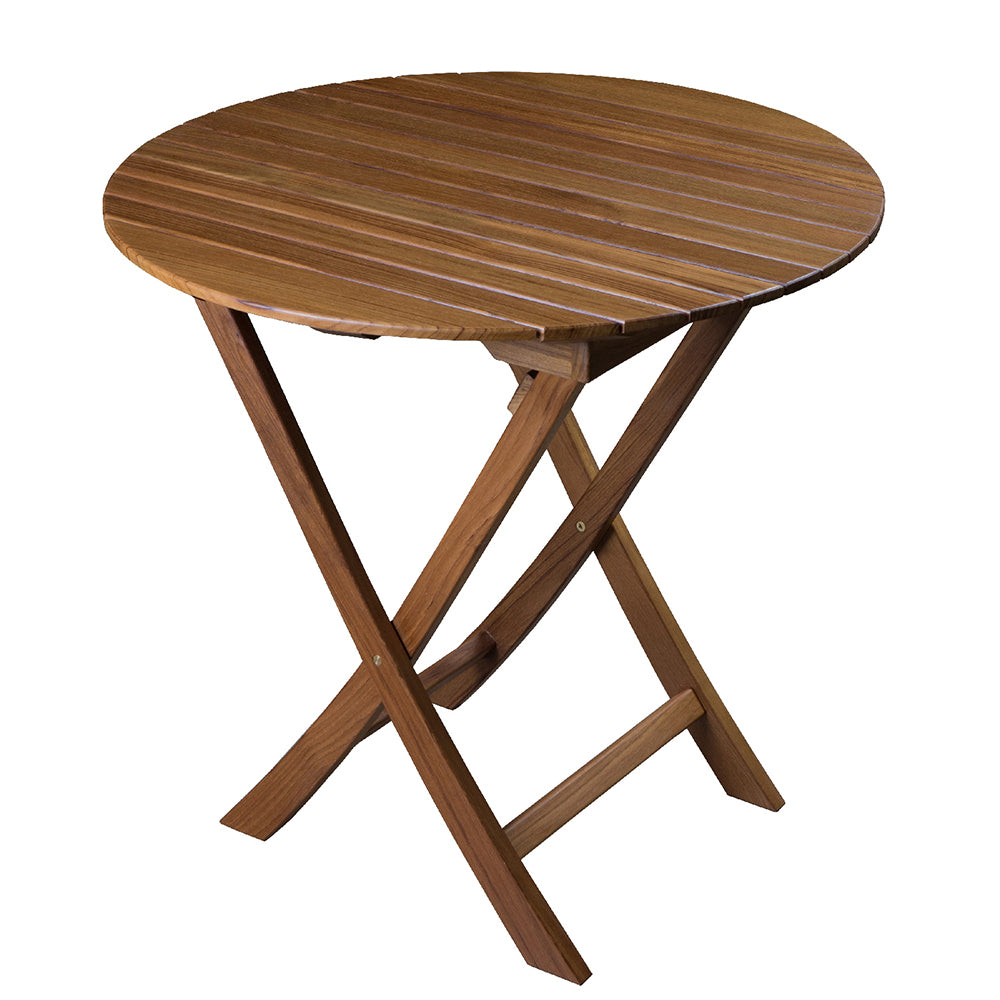 Whitecap solid teak round slat folding table, 29-1/2 inch diameter, oiled finish