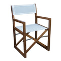 Whitecap teak director's chair with white Batyline fabric seat and back, folding design with stainless steel hinges