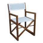 Whitecap teak director's chair with white Batyline fabric seat and back, folding design with stainless steel hinges