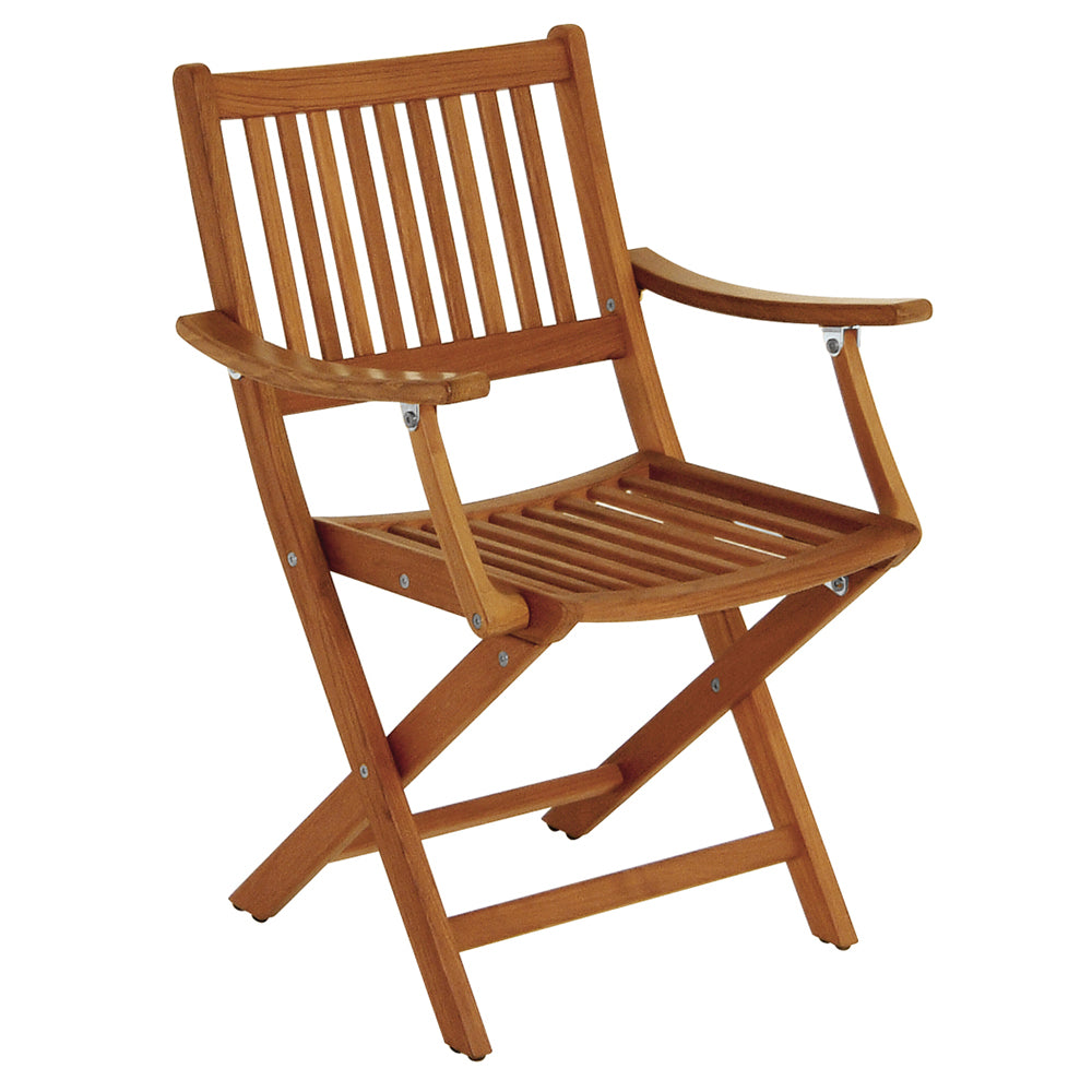 Whitecap solid teak folding deck chair with arms and brass hardware, oiled finish