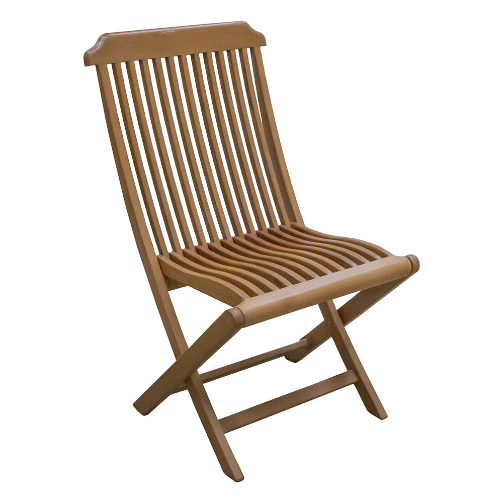 Whitecap folding teak deck chair with oiled finish and brass hardware, open and folded views