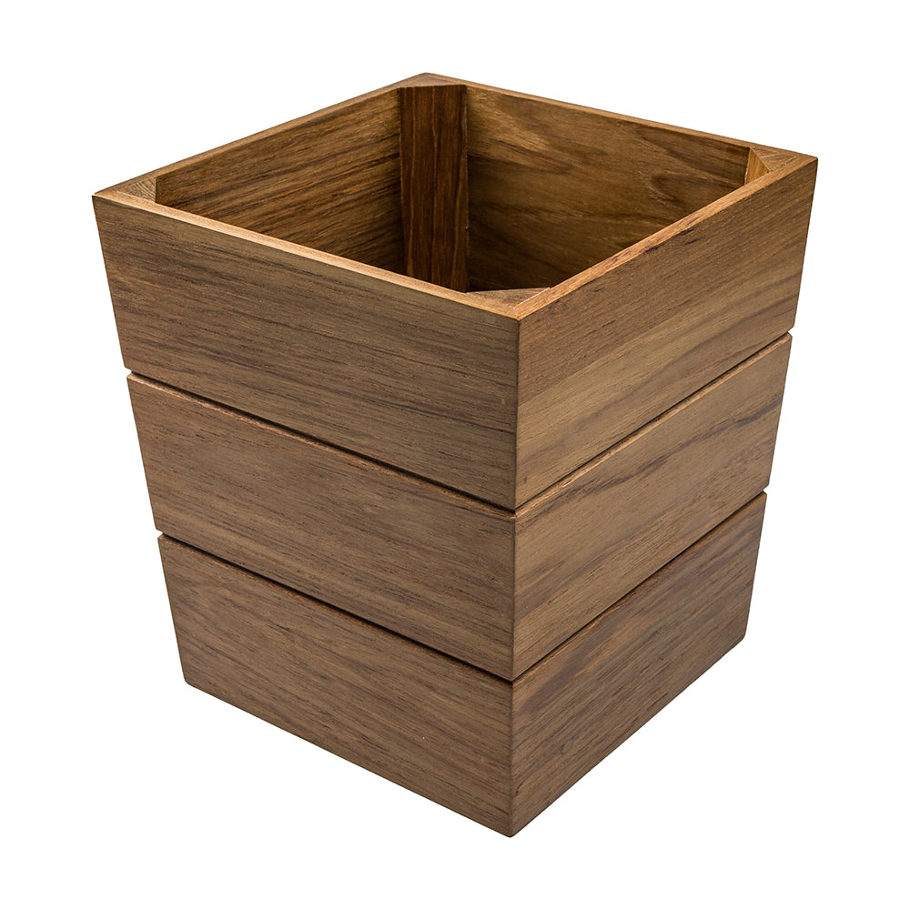 Whitecap large solid teak waste basket with oiled finish, 9x12x9 inches