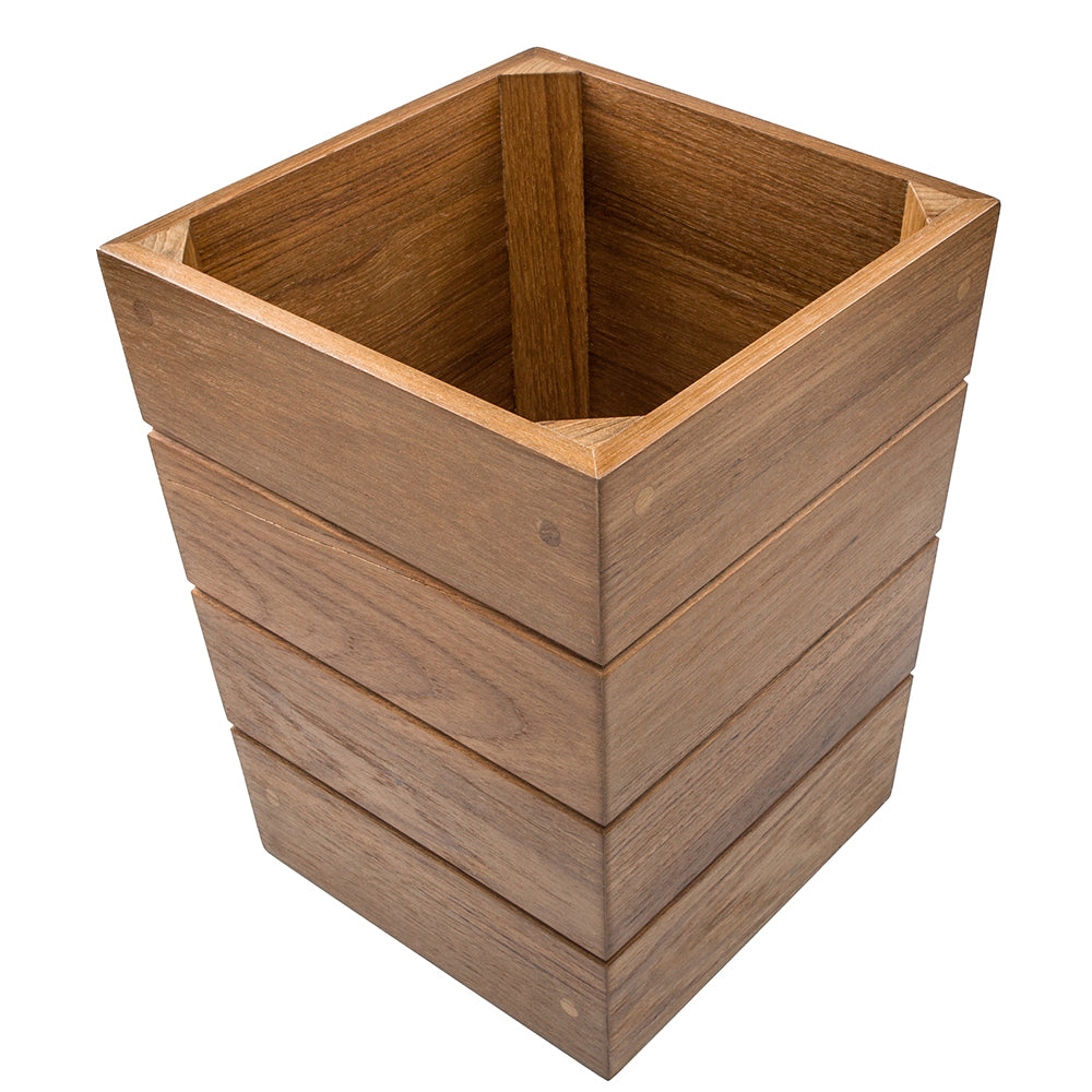 Whitecap small solid teak waste basket with oiled finish, 7.5 x 9.5 inches
