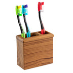 Whitecap solid teak square toothbrush holder with oiled finish, holds 4 toothbrushes