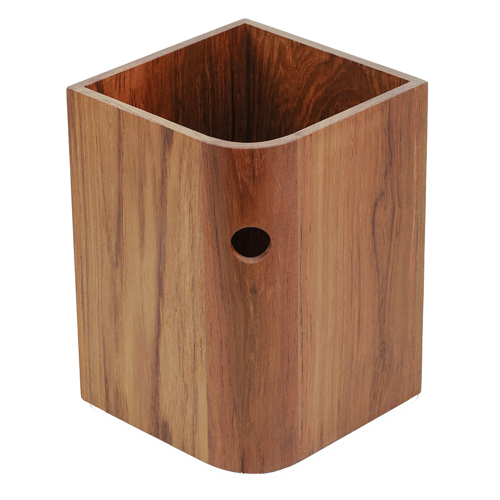 Whitecap EKA Collection teak waste basket 8x8x11 inches with oiled finish and finger hole