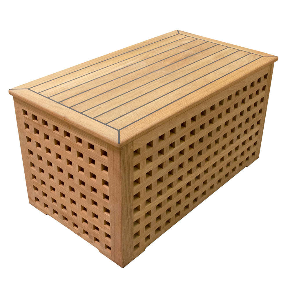 Whitecap Rhodes Teak Chest with grate sides, solid top, and stainless steel hardware, 33-1/2 x 18-3/8 x 17-1/2 inches