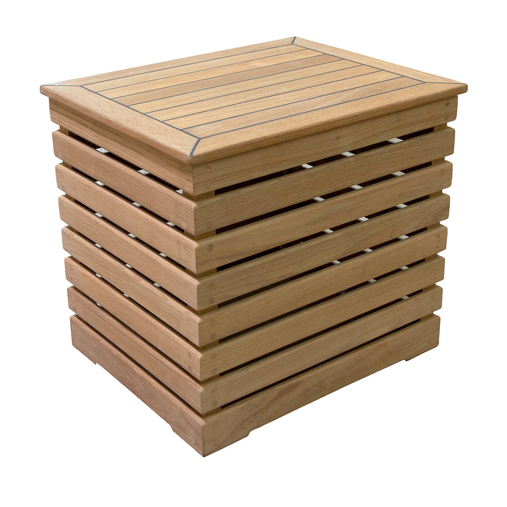 Whitecap Crete Teak Chest with slatted sides, solid top, and stainless steel hardware, 20x18.5x15.75 inches
