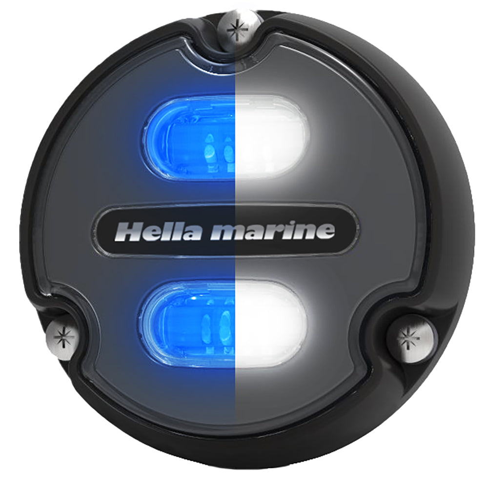 Hella Marine Apelo A1 1800-lumen underwater light with black housing and charcoal lens