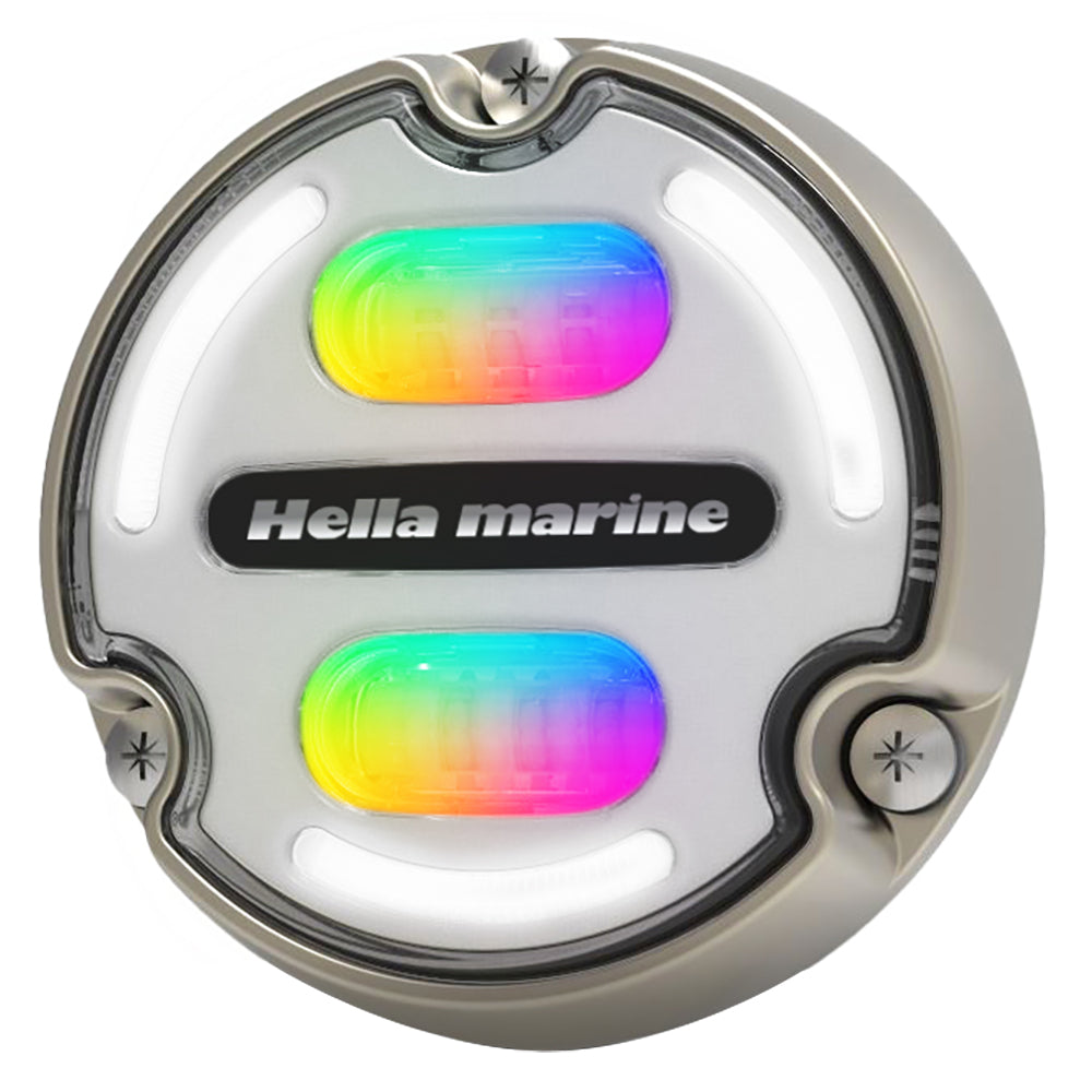 Hella Marine Apelo A2 RGB 3000-lumen underwater light with bronze housing and white edge-lit lens