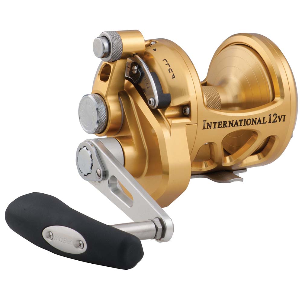 PENN International VI INT12VI size 12 gold lever-drag trolling reel, right-hand retrieve