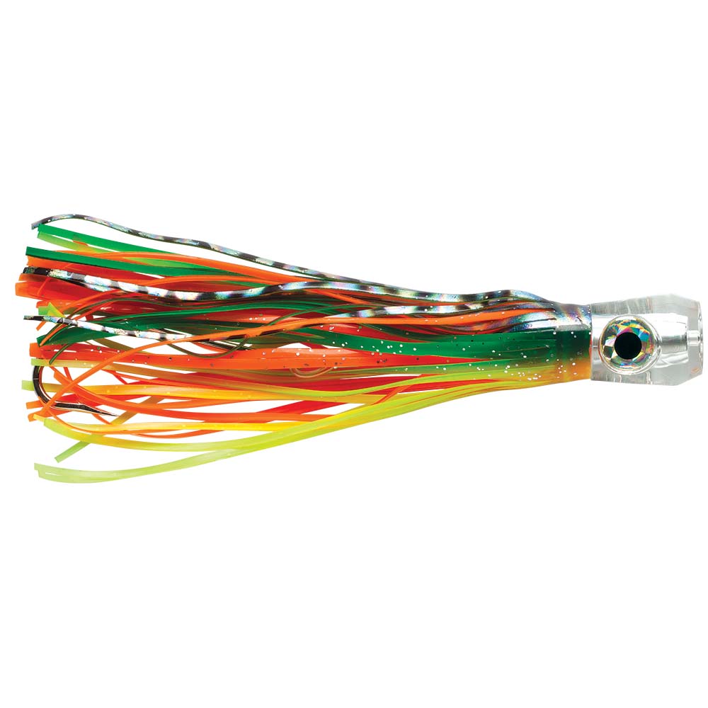 Williamson Big Game Catcher 8 Bleeding Dorado trolling jig with holographic skirt and VMC 9/0 hook