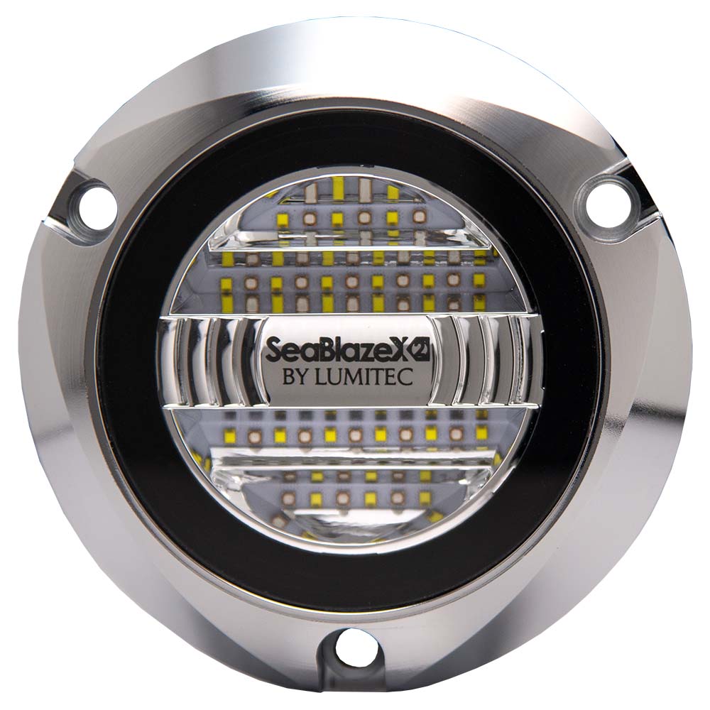Lumitec SeablazeX2 dual-color white blue underwater light with polished bronze housing