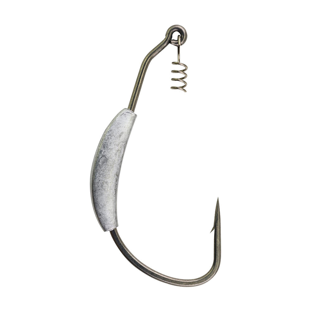 Berkley Fusion19 Weighted Swimbait Hook in Smoke Satin 5/0, 4-pack with resealable clam packaging
