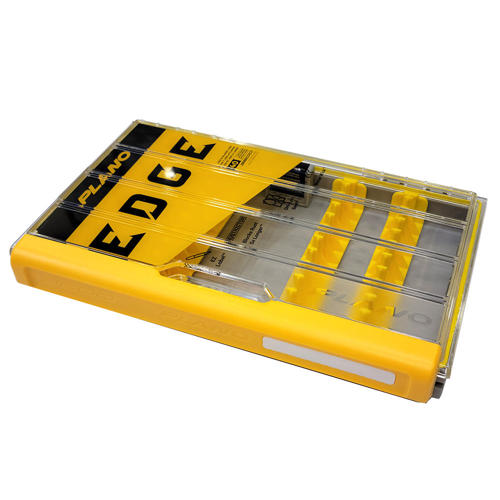 Plano EDGE 3600 Jig and Bladed Jig Tackle Box with clear polycarbonate lid and vertical dividers