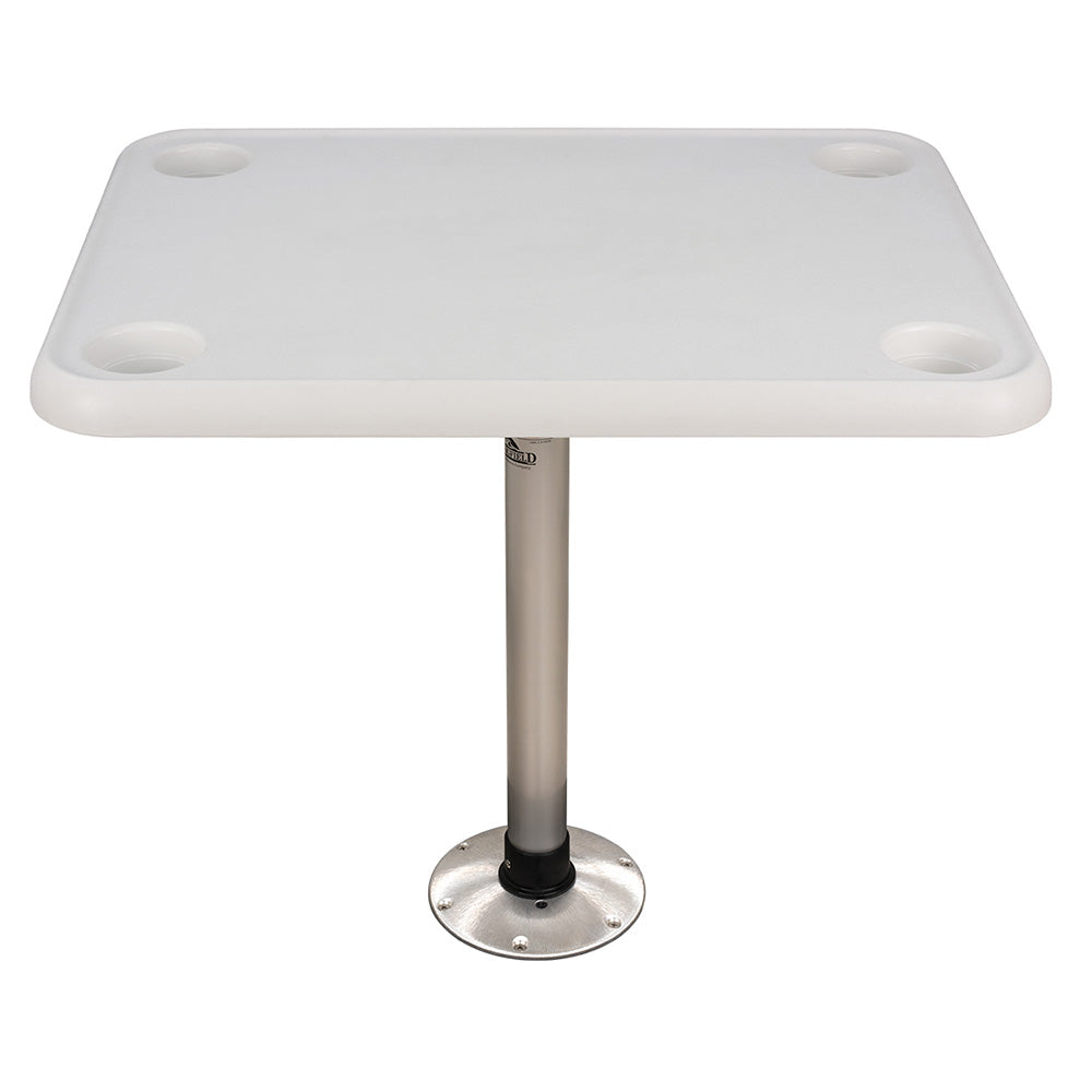 Springfield 16x28 white rectangular boat table package with Threadlock post and surface mount base