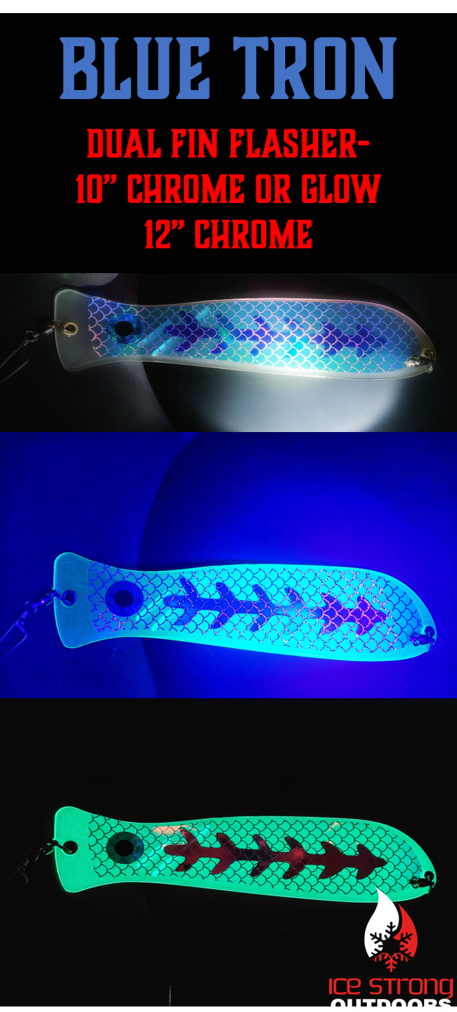 Ice Strong Outdoors - 10" or 12" Chrome Fishblades - Dragon/Dragon Slayer/Blue Tron/Green Tron