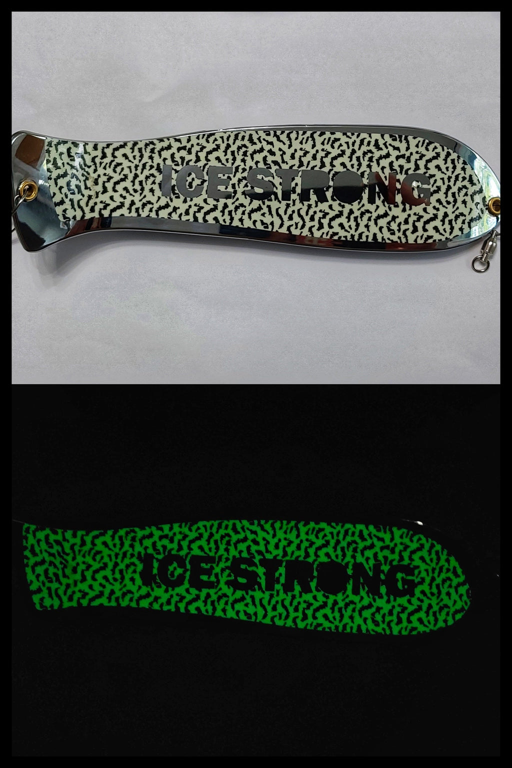 Ice Strong Outdoors - 12" Chrome JUDY or PERSONALIZED Dual Fin Fishblade!