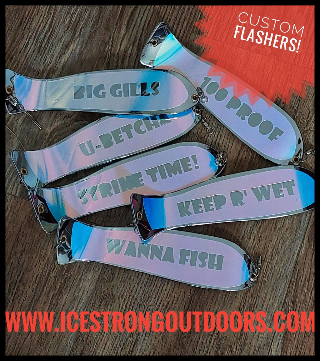 Ice Strong Outdoors - 10" ChromeDual Fin and NO Fin Options Fishblades  PERSONALIZED!