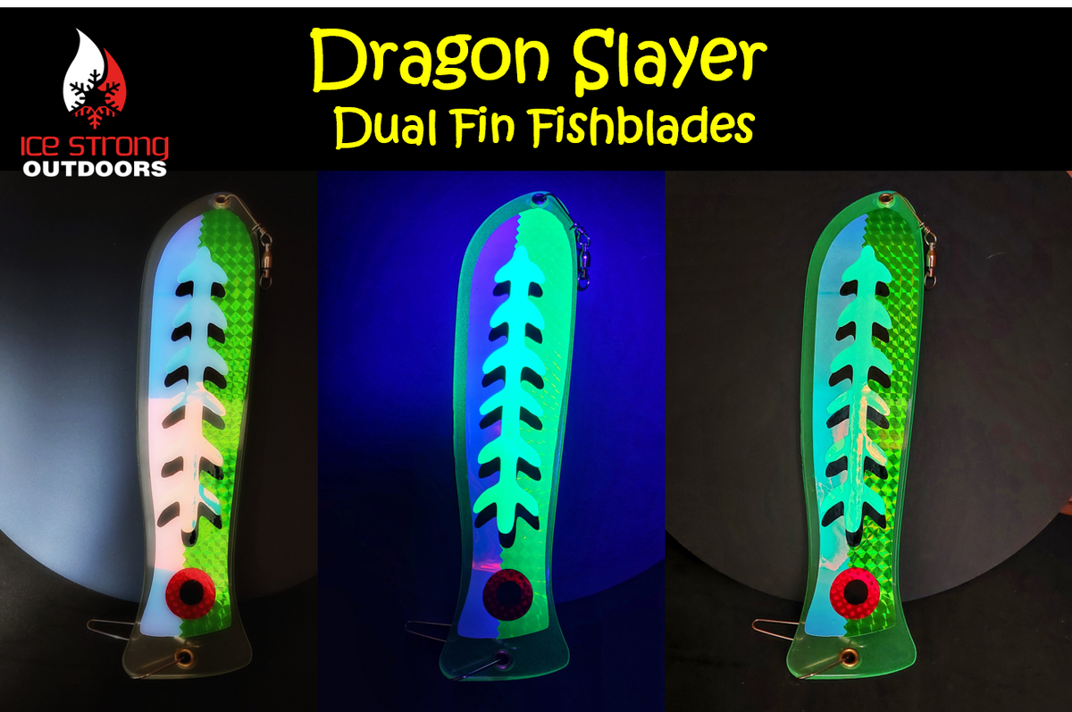 Ice Strong Outdoors - 10" or 12" Chrome Fishblades - Dragon/Dragon Slayer/Blue Tron/Green Tron