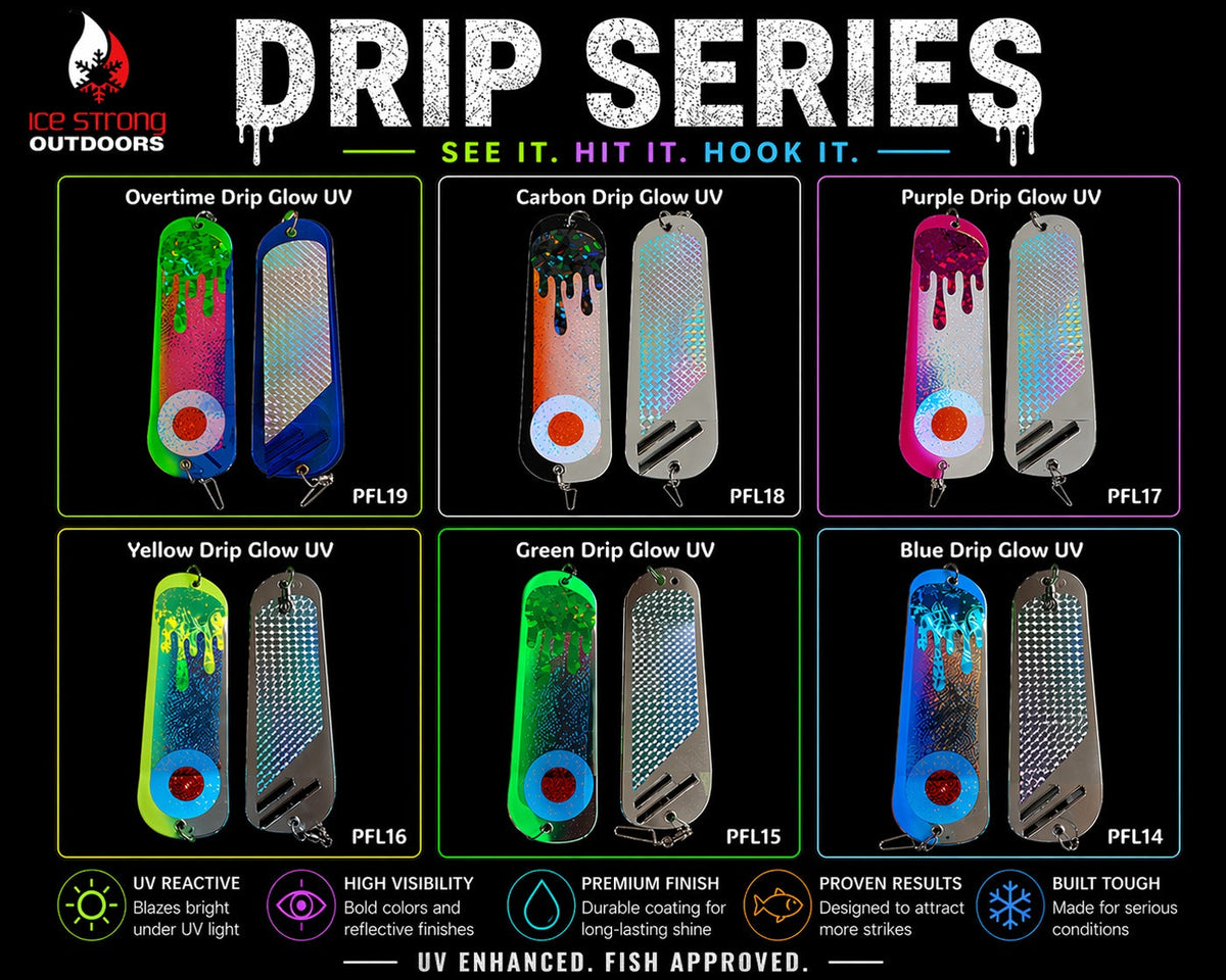 Ice Strong Outdoors - 8.5" Dual Fin Flasher Series - Painted Glow/UV Series - NEW DRIP SERIES LAUNCHED MAY 2026