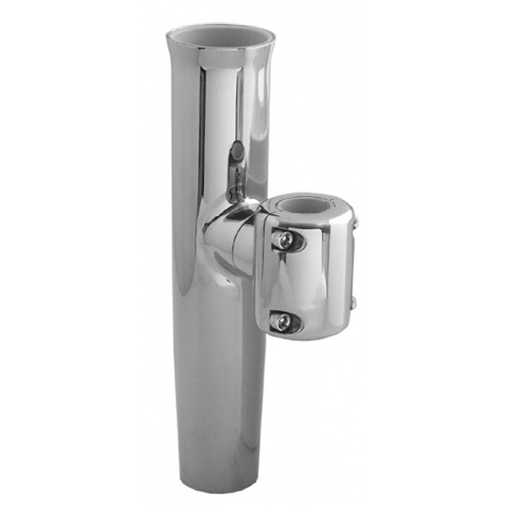 TACO Marine stainless steel clamp-on adjustable rod holder for 7/8 and 1 inch OD bow rail tubing