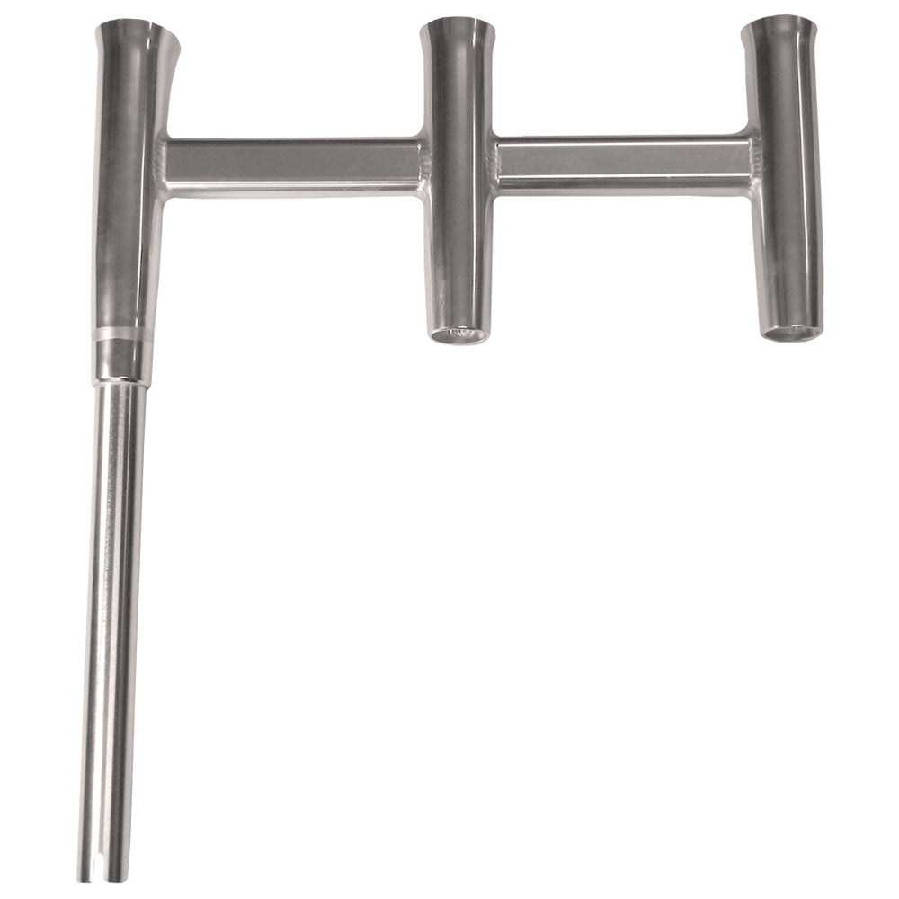 TACO Deluxe Trident Rod Holder Cluster Offset welded high-polished aluminum three-rod mount with offset flared holders and eye strap