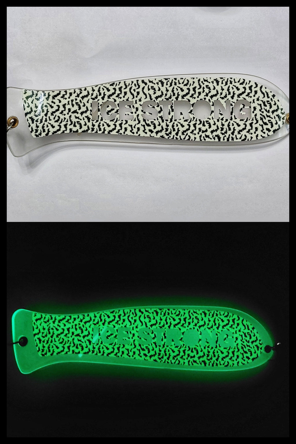 Ice Strong Outdoors - 10" ChromeDual Fin and NO Fin Options Fishblades  PERSONALIZED!